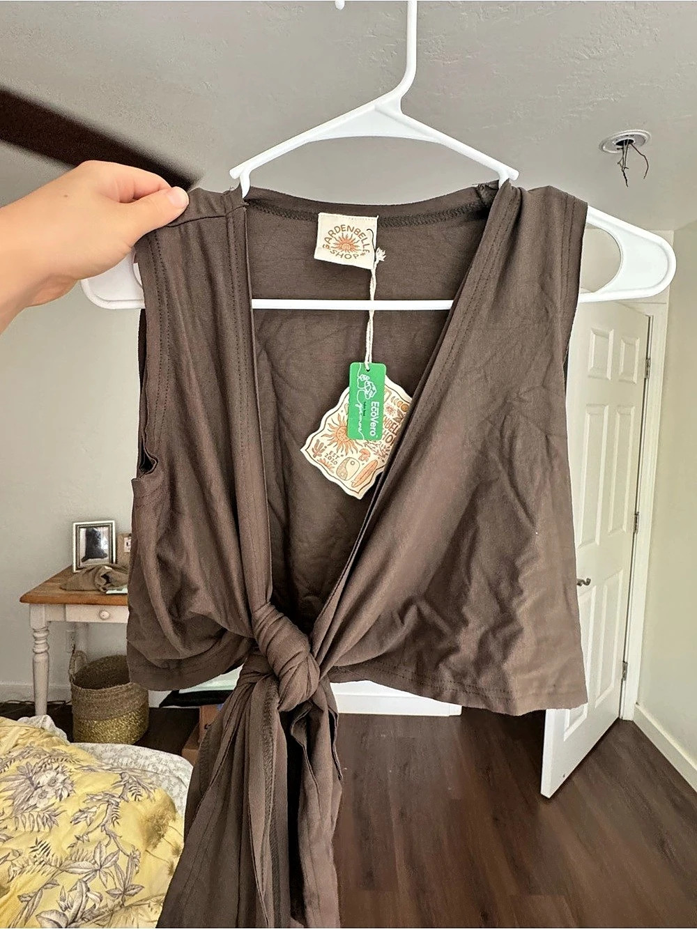 Gardener's Organics Organic EcoVero Stretchy Yoga Wrap Top Brown Wrap Tank Top